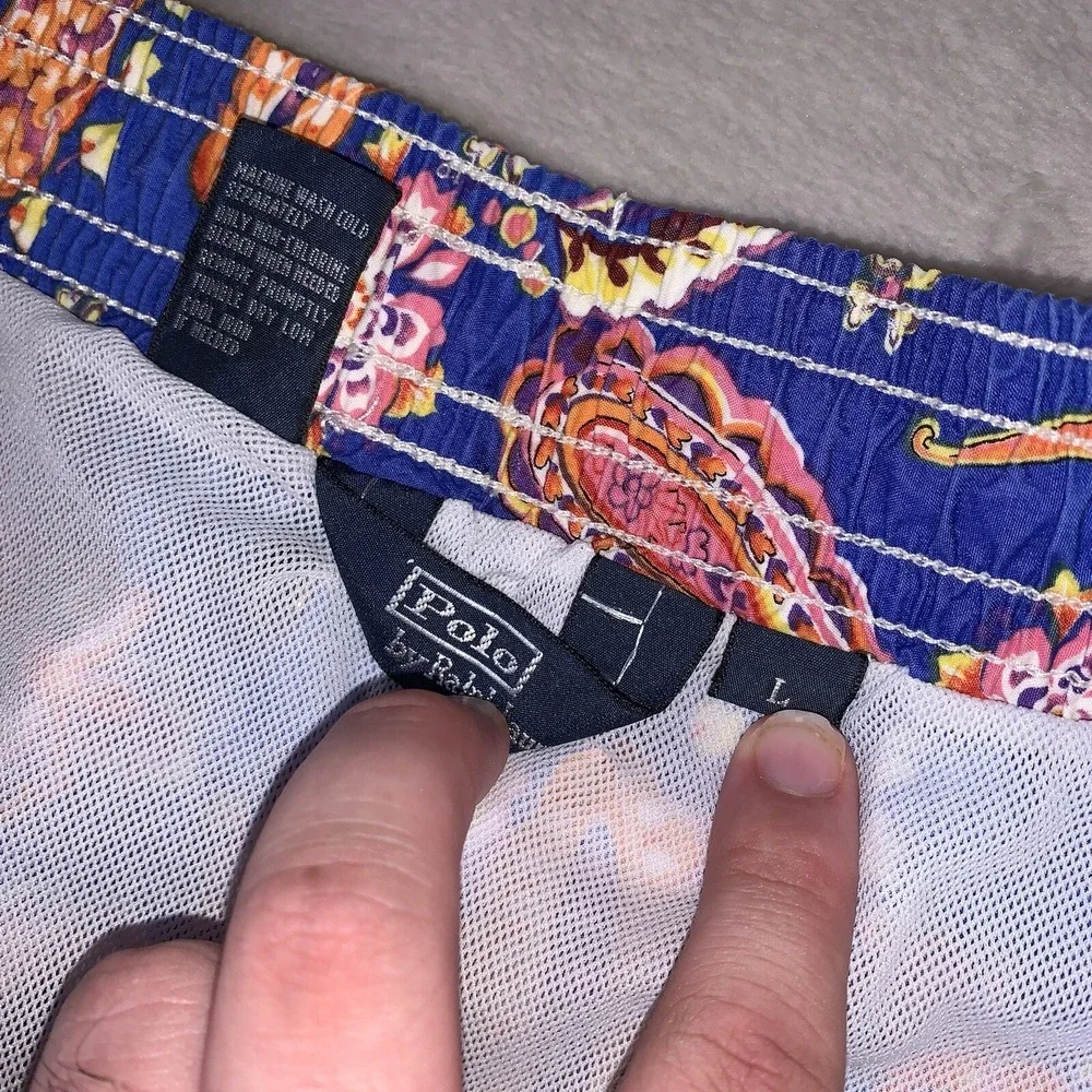 Polo Ralph Lauren Swim Trunks Mens Large Blue All Over AOP Design Mesh‎ Lining
